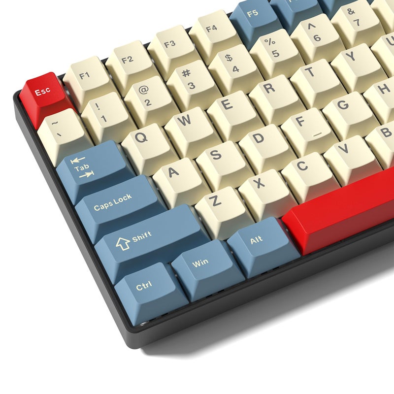 Klymra PBT Keycaps Set, Doubleshot 137 Key Caps,Cherry Profile Custom Keycap for 61/64/68/84/87/100/104/108 Mechanical Keyboard, Compatiability for 60 65 75 100 Percent Keyboads (White Blue Red) - Image 1