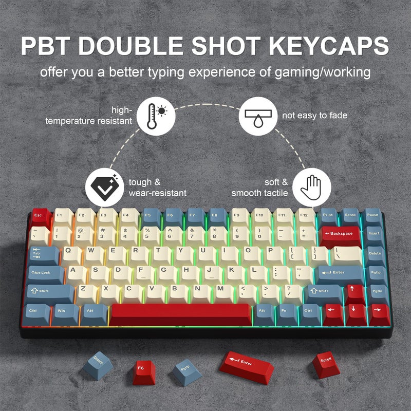 Klymra PBT Keycaps Set, Doubleshot 137 Key Caps,Cherry Profile Custom Keycap for 61/64/68/84/87/100/104/108 Mechanical Keyboard, Compatiability for 60 65 75 100 Percent Keyboads (White Blue Red) - Image 4
