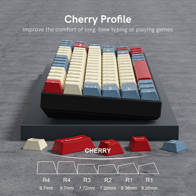 Klymra PBT Keycaps Set, Doubleshot 137 Key Caps,Cherry Profile Custom Keycap for 61/64/68/84/87/100/104/108 Mechanical Keyboard, Compatiability for 60 65 75 100 Percent Keyboads (White Blue Red) - Image 3