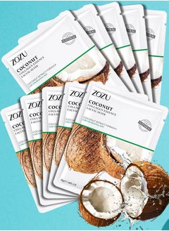 Zozu 10 Pcs Coconut Collagen Essence Facial Mask Set Soothing Refreshing Nourishing Moisturizing Repairing Skincare Face Mask Sheet for Women and Men Hydrating Skin care Facial Sheet Masks with Coconut Extract  - Image 1