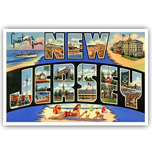 Postcard Fair GREETINGS FROM NEW JERSEY vintage reprint postcard set of 20 identical postcards. Large letter US state name post card pack (ca. 1930's-1940's). Made in USA. - Image 1