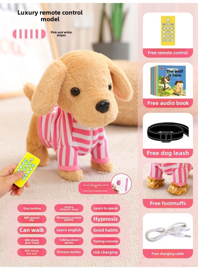 Electric Dog Dog Toy Walking Call Plush Electronic Pet Puppy Children Baby Toy Boys Girls Mesh Bag-Colour:【remote Control Golden Retriever - Pink And White Model】 1000 Early Education/learning To Speak/children's Songs/stories/chinese Studies/english/ancient Poetry/shaking Head/tail Wagging/barking/coquettish-Specification:Official Standard Configuration - Image 1