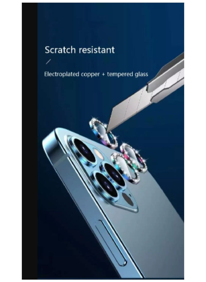 YONK Camera Lens Protector  Protection Camera Cover Tempered Glass Screen Protector Diamond Metal Individual Ring For 13Pro 13 ProMax 2021 Blue  - Image 4