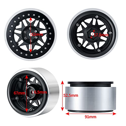 RCLIONS 4PCS Aluminum 29 RC Beadlock Wheels Rims for Axail SCX6 AXI05000 Upgrades 16th RC Crawler Car Black - Image 5