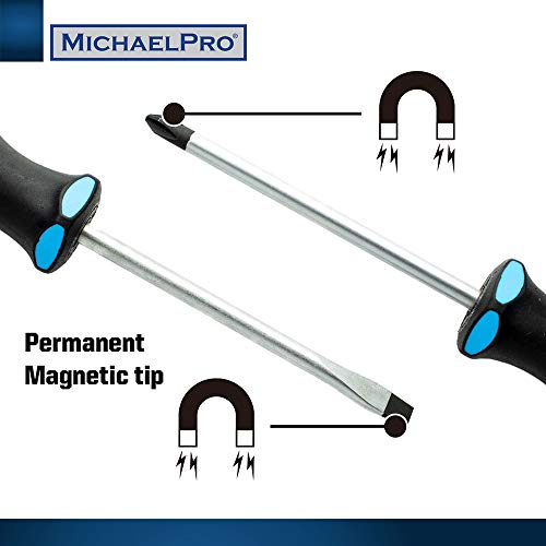 MichaelPro مجموعة مفكات ميخائيل برو برأس مغناطيسي، فيليبس ورأس مسطح، مع مفك صغير، مجموعة مفكات كهربائي، مجموعة 8 قطع لمصلحي السيارات، فولاذ مسجل ببراءة اختراع - Image 5