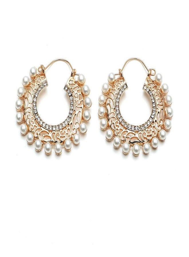 Dtja Vintage Pearl Filigree Hoop Earrings for Women Imitation Cubic Zirconia Gold Dangle Statement Drop Huggie Big Hoops Hypoallergenic Bohemian Jewelry Dainty Party Wedding - Image 1
