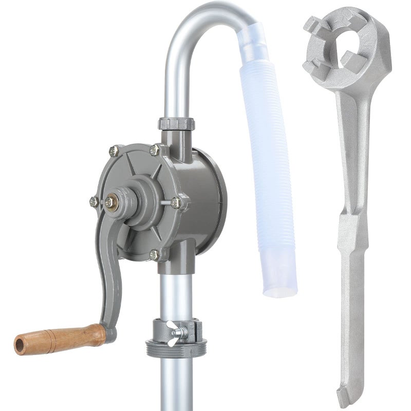 Funtery 55 Gallon Drum Pump with Drum Wrench Set Oil Transfer Barrel Rotary Hand Pump Plug Bung Wrench for engine oil diesel fuel gasoline kerosene fits 10 15 20 30 55 Gal