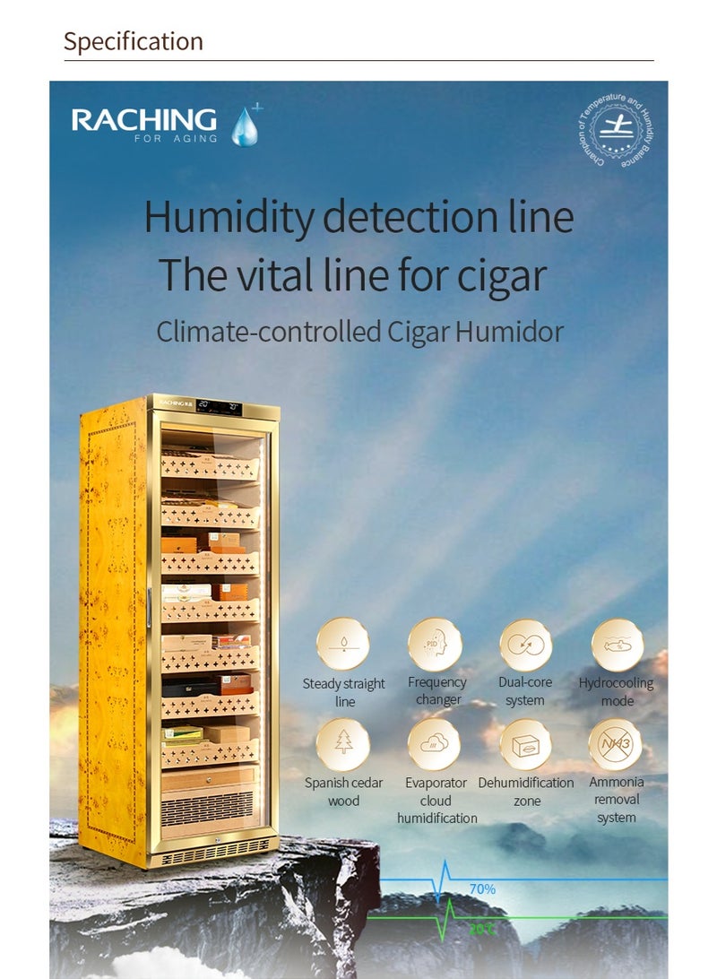 Raching MON3800 Climate Control Humidor Cabinet with Ammonia Removal Black/Gold - Image 3