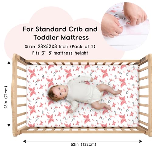 Yoofoss Baby Crib Sheets for Boys Girls Fitted Crib Sheet 2 Pack for Standard Crib and Toddler Mattress Super Soft Microfiber Baby Sheet 28x52x8in Pink Butterflies - Image 3