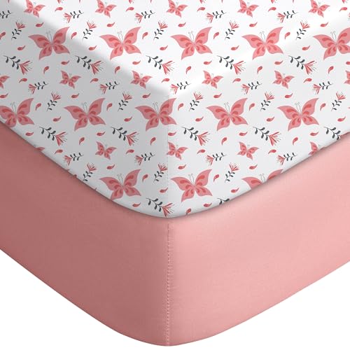 Yoofoss Baby Crib Sheets for Boys Girls Fitted Crib Sheet 2 Pack for Standard Crib and Toddler Mattress Super Soft Microfiber Baby Sheet 28x52x8in Pink Butterflies - Image 1