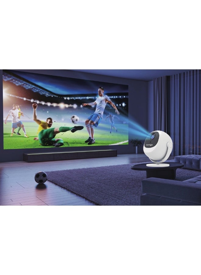 Borrego Smart10 Portable Projector with 360° Rotation, 4K Support, 220 Lumens, Auto Keystone, WiFi, Bluetooth, Built-in Apps, HDMI and Android 11.1 Compatibility, White
