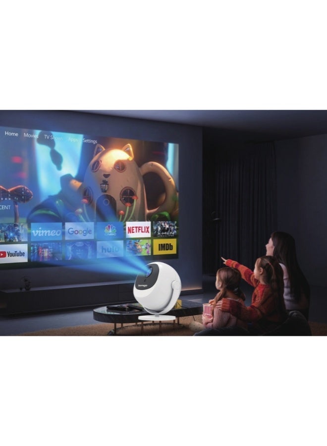 Borrego Smart10 Portable Projector with 360° Rotation, 4K Support, 220 Lumens, Auto Keystone, WiFi, Bluetooth, Built-in Apps, HDMI and Android 11.1 Compatibility, White