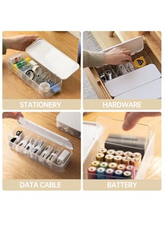 Excefore Cable Organizer Storage Box with 7 Wire Ties, Desktop Cable Management Box with Lid, Power Cord Organizer with 7 Compartments for Office, Home, Desk Accessories Storage Stationery Supplies White  - Image 5