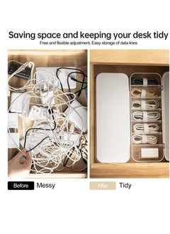 Excefore Cable Organizer Storage Box with 7 Wire Ties, Desktop Cable Management Box with Lid, Power Cord Organizer with 7 Compartments for Office, Home, Desk Accessories Storage Stationery Supplies White  - Image 3