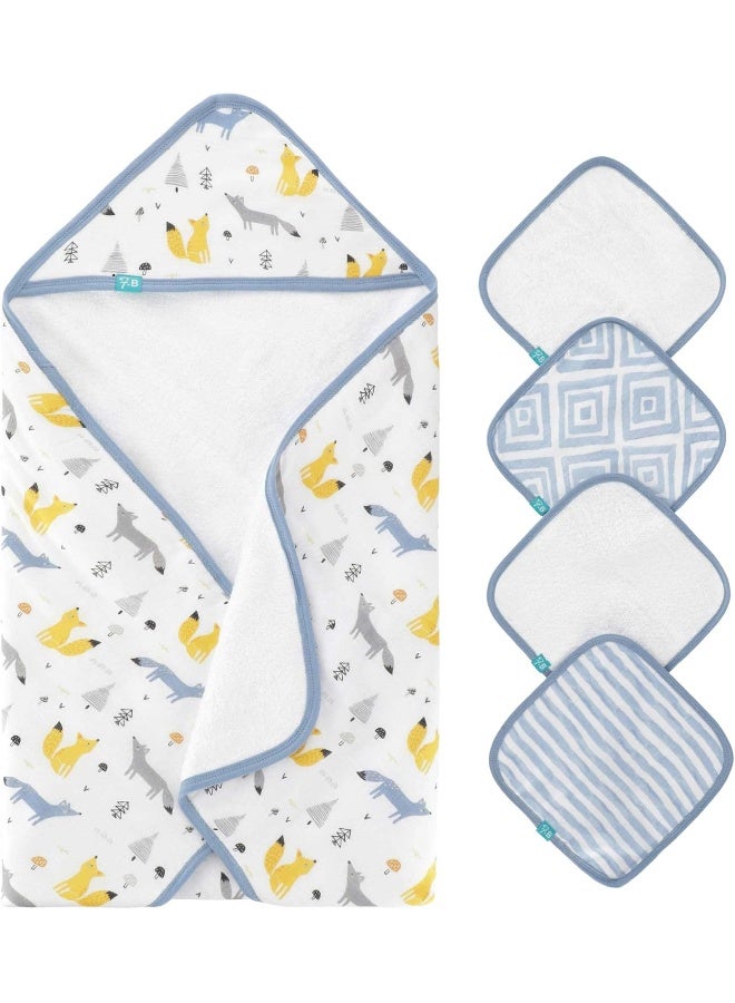 Featherhead Baby Bath Towel 30" x 30", Newborn Hooded Baby Towel with 4 Washcloths - Image 1