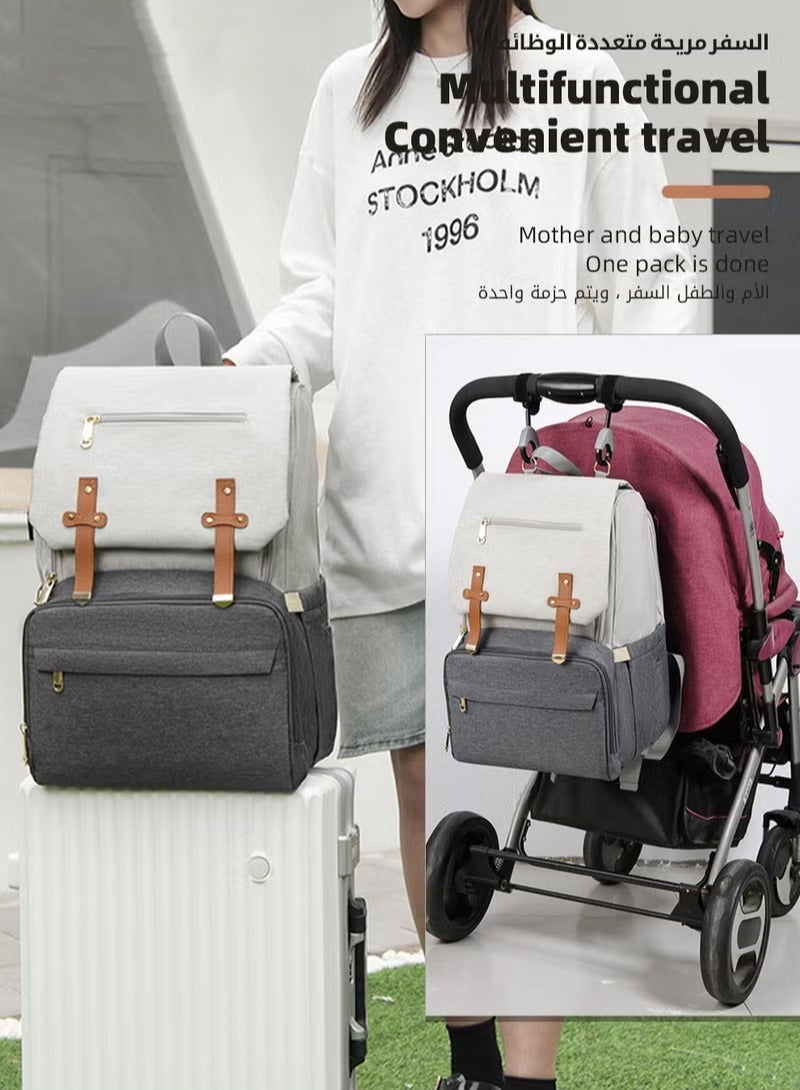 دوكو شنطة ظهر للحفاضات أطفال متعددة الوظائف، شنطة ظهر ذات سعة كبيرة لتغيير الحفاضات، حقيبة رعاية أطفال مقاومة للماء، شنطة ظهر عصرية للأم مع وسادة تغيير محمولة ومنفذ شحن USB، مناسبة للأمهات أو الآباء - Image 2