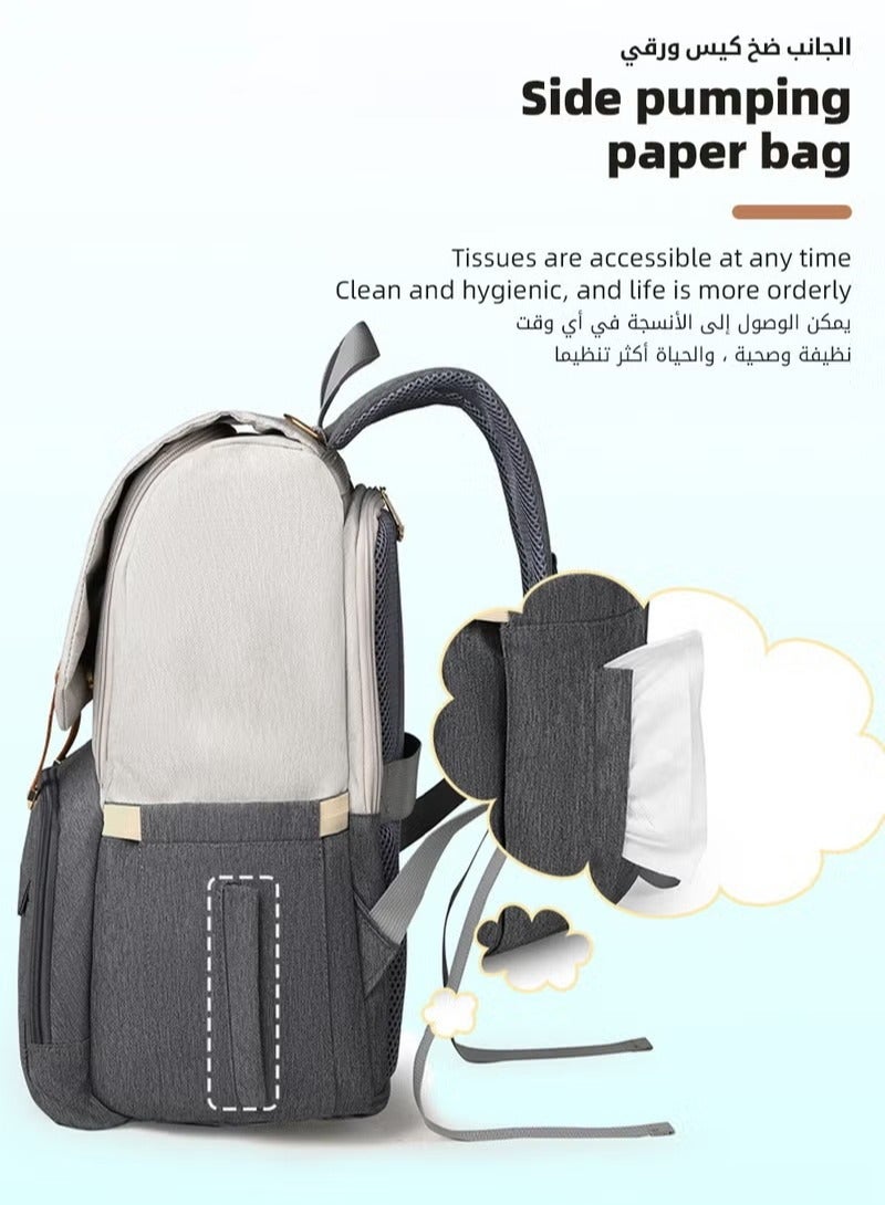 دوكو شنطة ظهر للحفاضات أطفال متعددة الوظائف، شنطة ظهر ذات سعة كبيرة لتغيير الحفاضات، حقيبة رعاية أطفال مقاومة للماء، شنطة ظهر عصرية للأم مع وسادة تغيير محمولة ومنفذ شحن USB، مناسبة للأمهات أو الآباء - Image 3