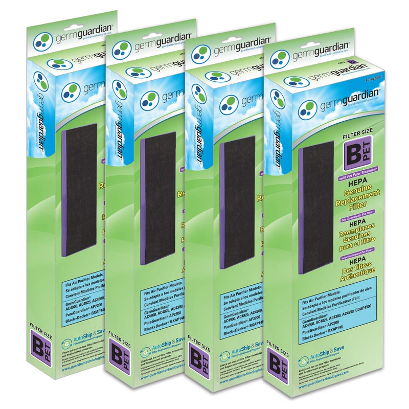 GermGuardian GermGuardian Filter B Pet Pure HEPA Genuine Replacement Filter Removes 9997 of Pollutants for AC4825 AC4820 AC4850 AC4870 CDAP4500 AC4900 AC4300 AP2200 4 Pack BlackPurple FLT4850PT4PK 
