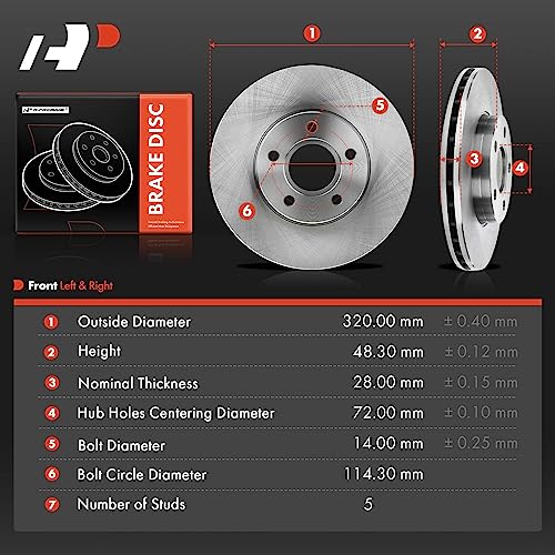 A-Premium 10.94 inch (278mm) Front Vented Disc Brake Rotors Compatible with Select Ford and Volvo Models - C-Max 2013-2018, Focus 2012-2018, C30 2012-2013, S40 2004-2012, 2-PC Set - Image 5
