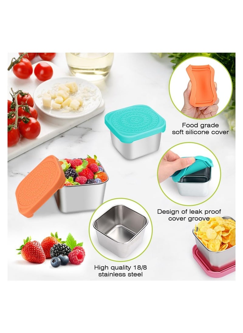 SYOSI - 3 Pack Stainless Steel Snack Containers, 6oz Small Metal Food Storage Containers with Leak Proof Silicone Lids, Reusable Lunch Snack Condiment Sauce Storage Set, for Travel, Picnic, Office - Image 1