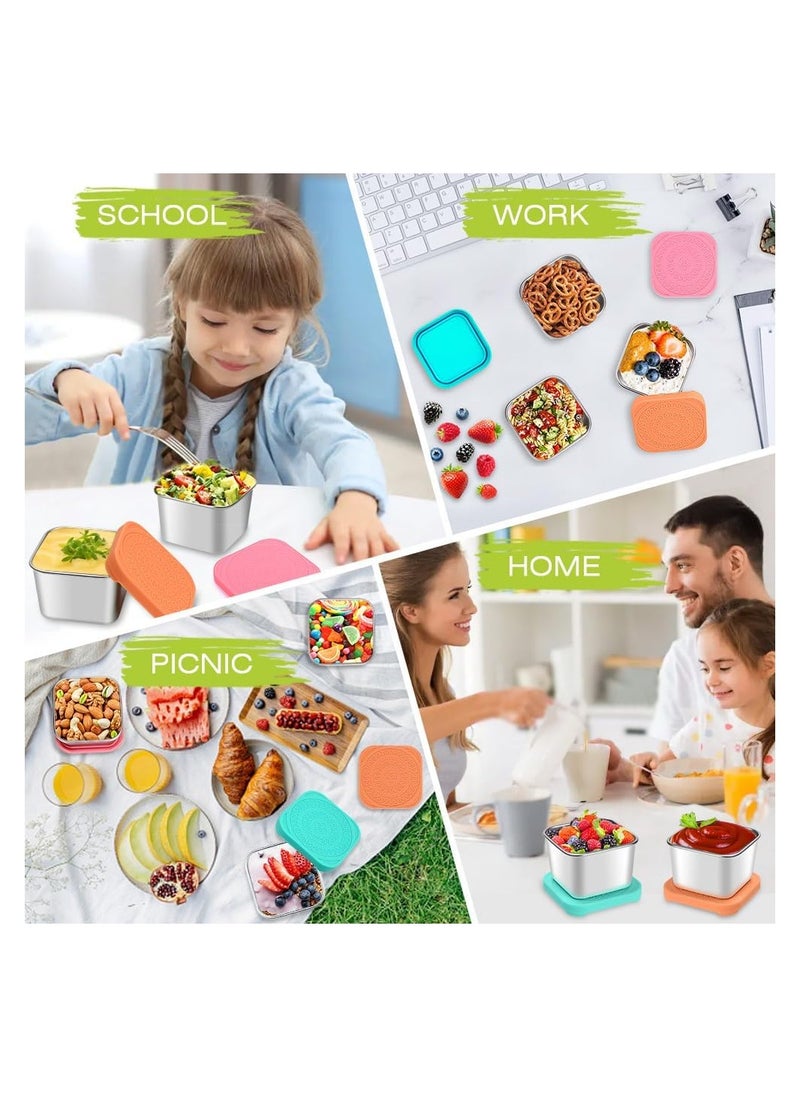 SYOSI - 3 Pack Stainless Steel Snack Containers, 6oz Small Metal Food Storage Containers with Leak Proof Silicone Lids, Reusable Lunch Snack Condiment Sauce Storage Set, for Travel, Picnic, Office - Image 1