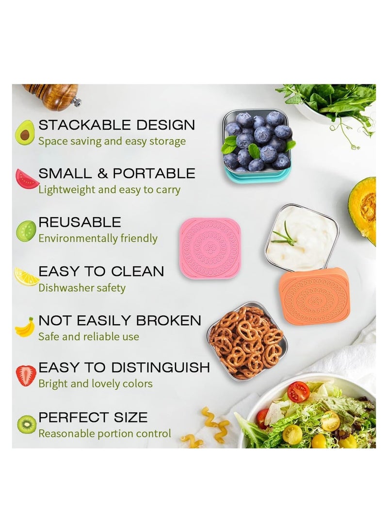 SYOSI - 3 Pack Stainless Steel Snack Containers, 6oz Small Metal Food Storage Containers with Leak Proof Silicone Lids, Reusable Lunch Snack Condiment Sauce Storage Set, for Travel, Picnic, Office - Image 1