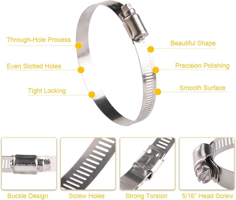 WIN-LONG 3'' Stainless Steel Hose Clamps, 10PK SAE 48 Worm Gear Drive Hose Clamps Clamping Range 2 1/2 to 3 1/2 Inch (64-89mm) for Automotive Plumbing, 2 3/4'', 3 1/4'' clamps - Image 4