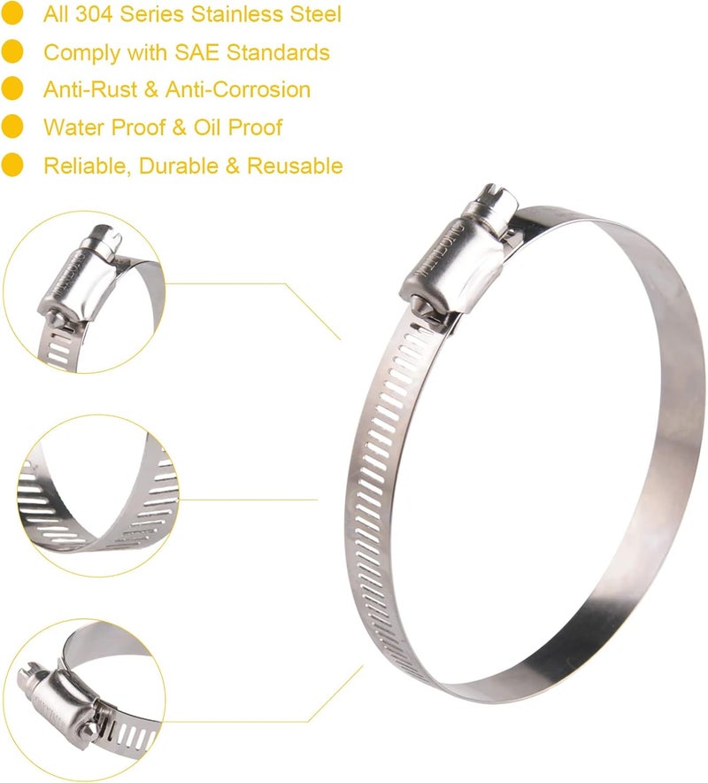 WIN-LONG 3'' Stainless Steel Hose Clamps, 10PK SAE 48 Worm Gear Drive Hose Clamps Clamping Range 2 1/2 to 3 1/2 Inch (64-89mm) for Automotive Plumbing, 2 3/4'', 3 1/4'' clamps - Image 2