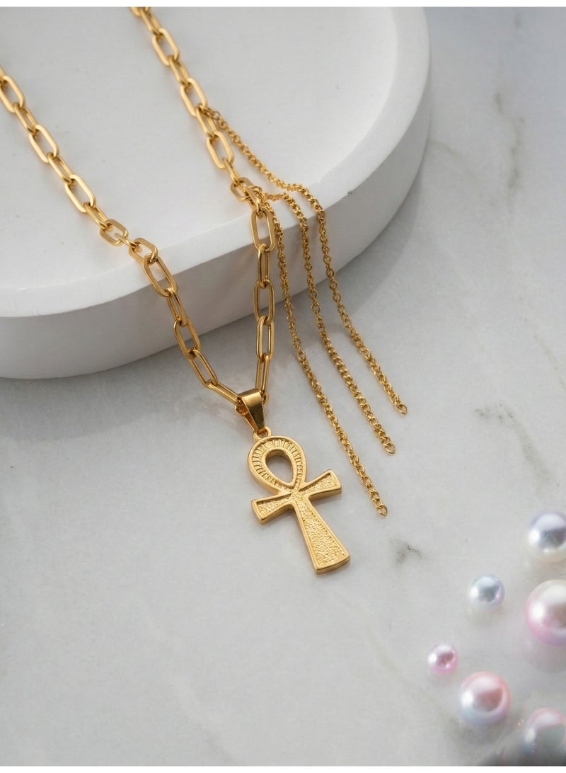 Ancient Egyptian Ankh Necklace – Gold Stainless Steel Key of Life Pendant - Image 2