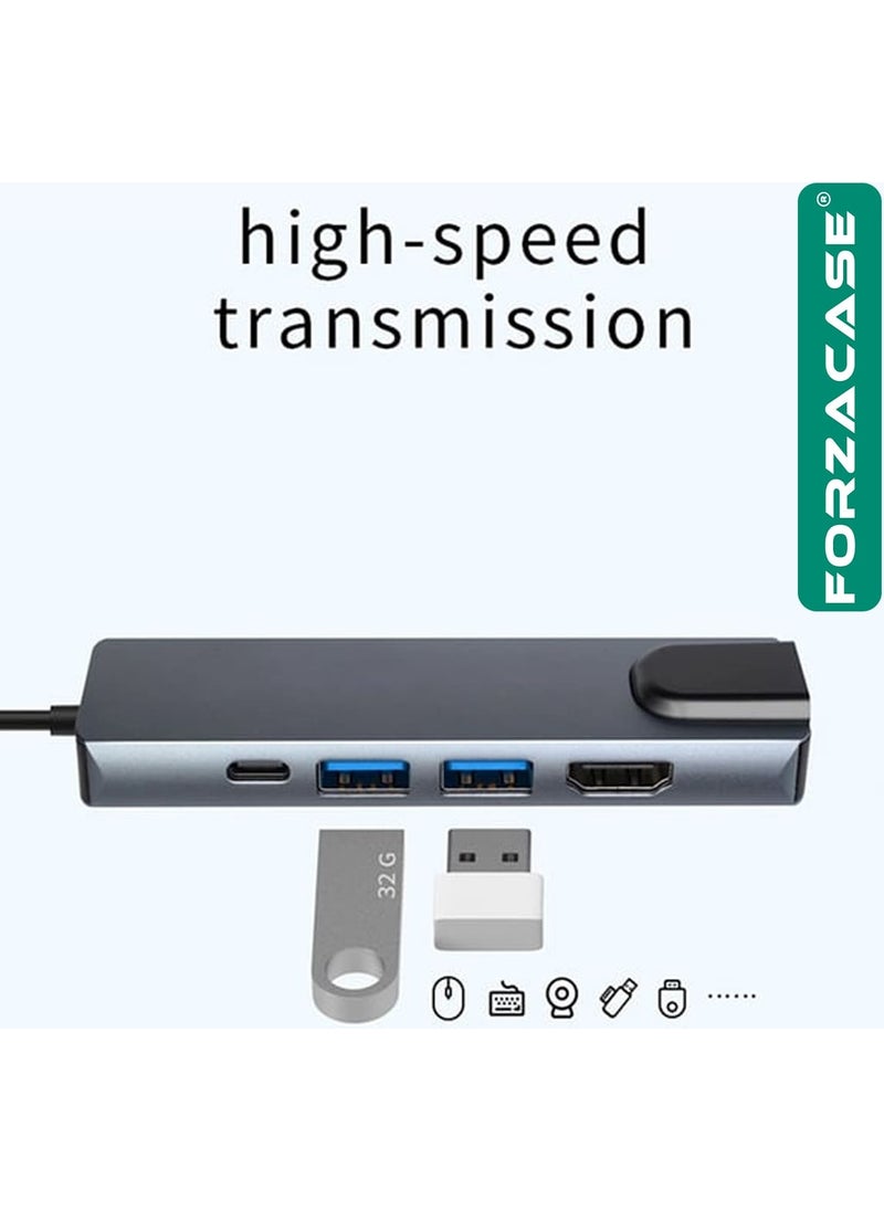 Forzacase - Notebook Macbook Type-C Display Transmitter 5in1 Ethernet USB HDMI Converter Hub HDTV FC799 - Image 1