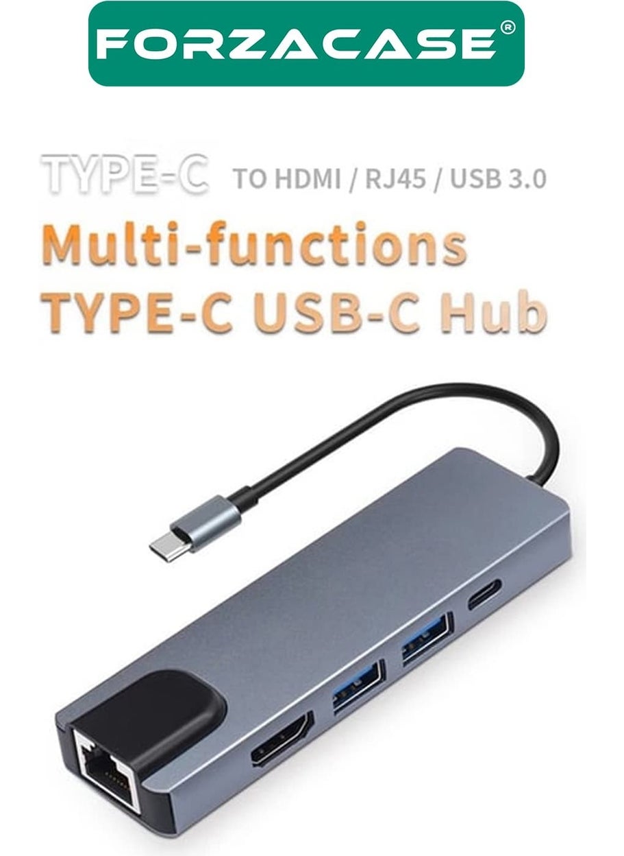 Forzacase - Notebook Macbook Type-C Display Transmitter 5in1 Ethernet USB HDMI Converter Hub HDTV FC799 - Image 1