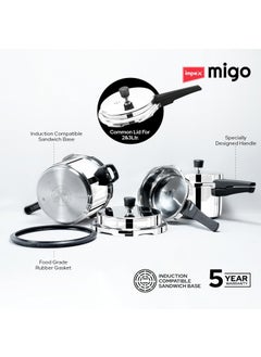 Impex Impex Migo Stainless Steel Pressure Cooker With Outer Lid Induction and Gas Stove Compatible 2 3 5 Litre Capacity for Healthy Cooking with 5 Years Warranty  - Image 4