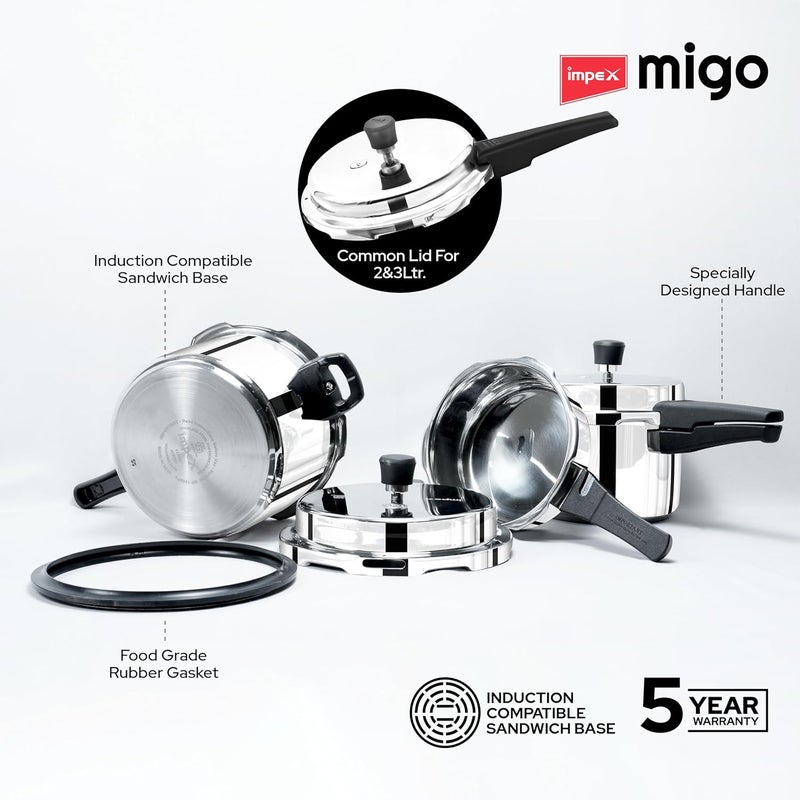 Impex Migo Stainless Steel Pressure Cooker With Outer Lid Induction And Gas Stove Compatible 2 3 5 Litre Capacity For Healthy Cooking With 5 Years Warranty - Image 4