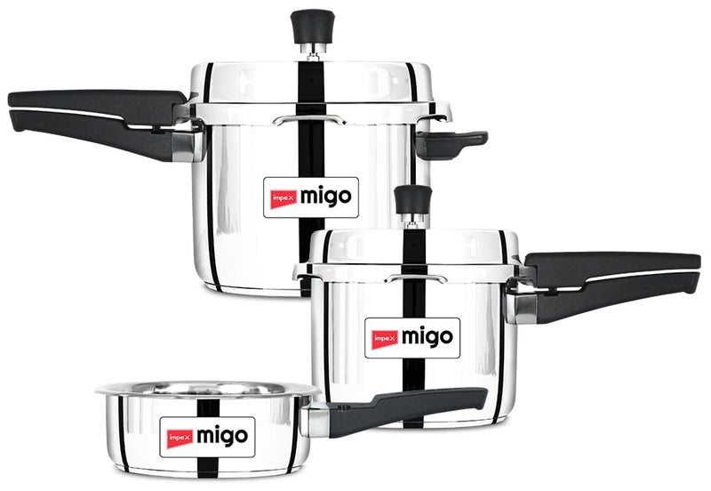 Impex Migo Stainless Steel Pressure Cooker With Outer Lid Induction And Gas Stove Compatible 2 3 5 Litre Capacity For Healthy Cooking With 5 Years Warranty - Image 1