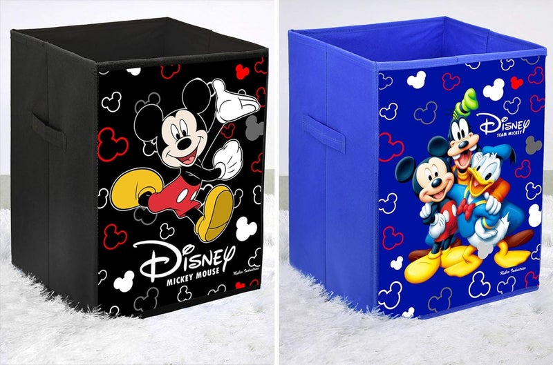 Kuber Industries Disney Team Mickey Mouse Print Non Woven Fabric Foldable Laundry Organiser with Handles (Set of 2, Black & Royal Blue)-KUBMART3452 - Image 1