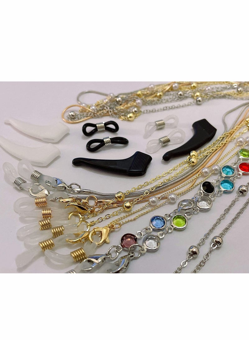 Excefore سلسلة إطار النظارات، حامل قناع سلسلة حامل نظارات مطرزة بحزام نظارات شمسية عصري حزام قناع مضاد للضياع للسيدات والفتيات عبوة من 6 قطع - Image 5