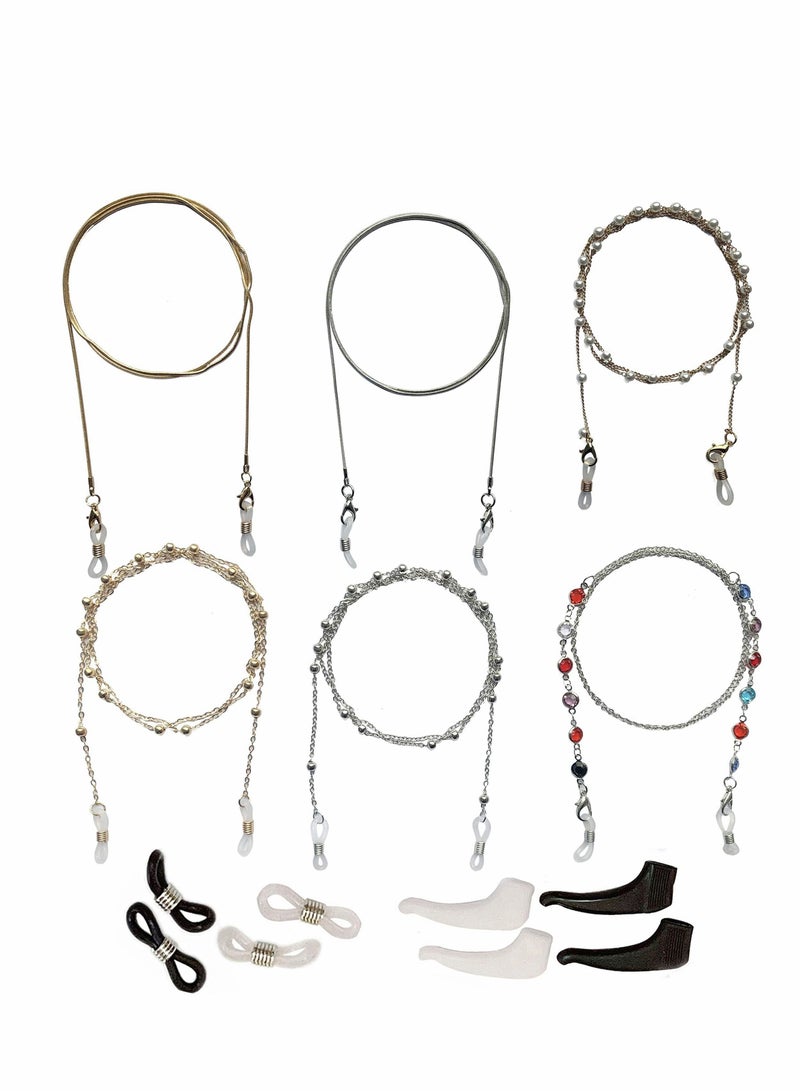 Excefore سلسلة إطار النظارات، حامل قناع سلسلة حامل نظارات مطرزة بحزام نظارات شمسية عصري حزام قناع مضاد للضياع للسيدات والفتيات عبوة من 6 قطع - Image 1