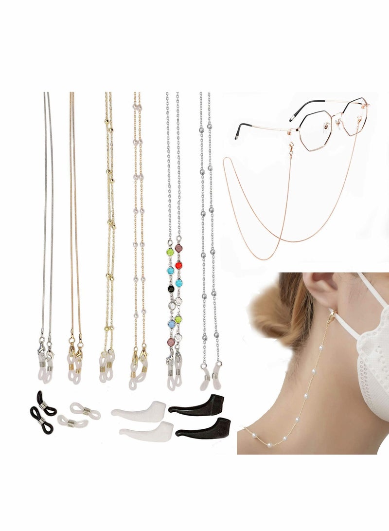 Excefore سلسلة إطار النظارات، حامل قناع سلسلة حامل نظارات مطرزة بحزام نظارات شمسية عصري حزام قناع مضاد للضياع للسيدات والفتيات عبوة من 6 قطع - Image 2