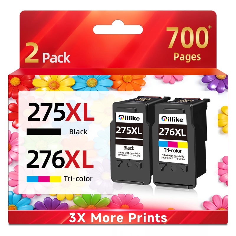 Oillike 275XL 276XL Compatible Ink Cartridges Replacement for Canon 275 276 XL pg-275 cl-276 for TS3520 TR4720 TS3522 TS3500 TR4700 TR4722 TS3700 TS3722 Printers 2 Pack Black Tricolor - Image 1