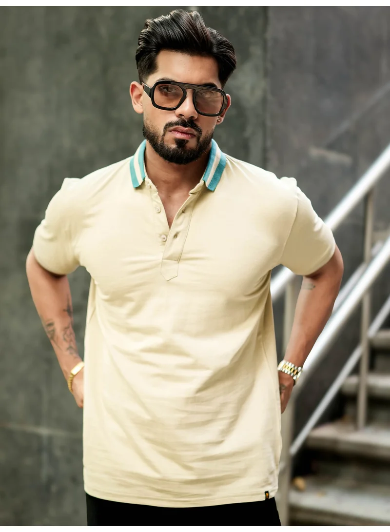 Maniac  Maniac Mens solid polo neck half placket half sleece biscuit cotton slim fit polo t-shirt for Men | Best Price UAE