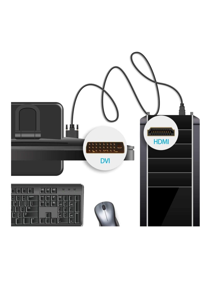 زيرو محول كابل مدخل HDMI إلى مخرج DVI D 24+1 دبوس للعرض، DVI-D ذكر إلى HDMI ذكر عالي السرعة يدعم دقة 1080 بكسل كاملة الوضوح (1.5 متر)  - Image 2