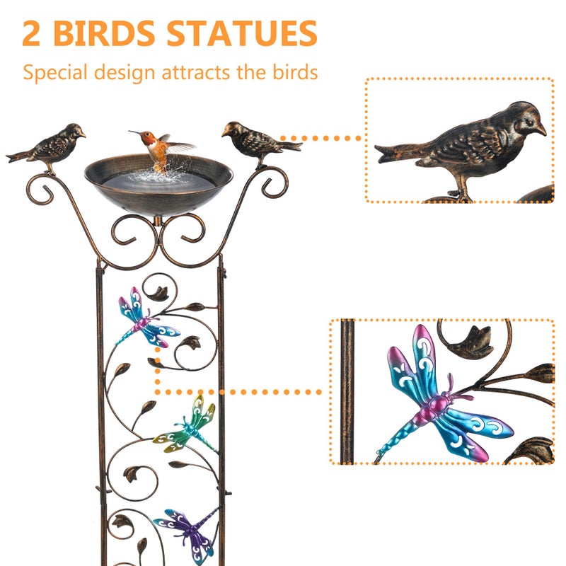 SUNNYPARK Bird Bath with Trellis Outdoor, Antique Garden Iron Plant Trellis with Decorative Dragonfly Detachable Bird Bath Bowl Metal Potted Plant Support for Climbing Flowers - Image 2