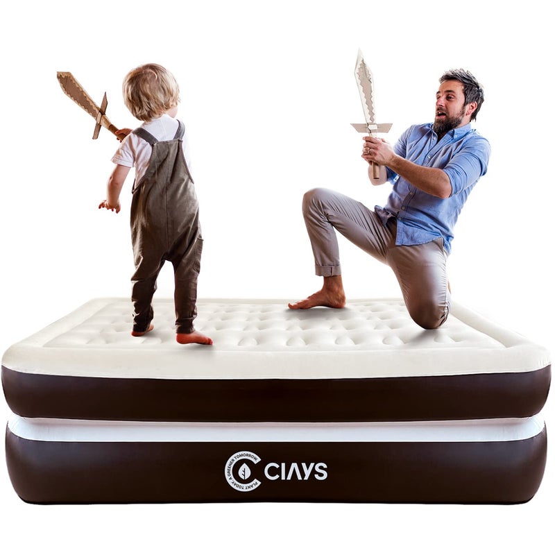 Ciays Ciays Air Mattress with Builtin Pump 16 Elevated Blow Up Mattress with Carrying Bag for Home and Camping Flocked Top Inflatable Air Bed for Guests Family Queen Brown 