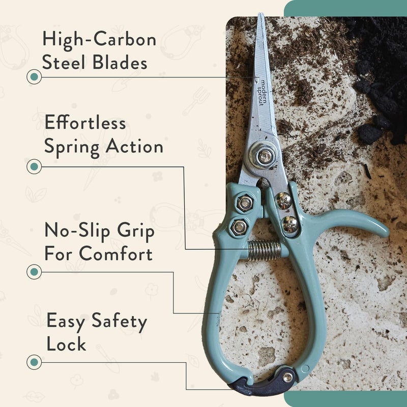 Modern Sprout Pruning Shears - Herb Snipping Scissors- Lightweight Gardening Tools W/Easy Lock - Flower Cutter Garden Shears - Carbon Steel Blade + Reusable Holster (Ocean, 1-Pack) - Image 4