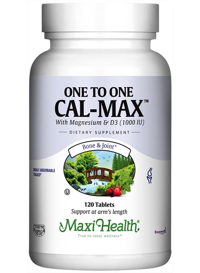 500 mg Calcium Supplement with Vitamin D3 (1000 IU) and Magnesium (500 mg) - Bone, Teeth and Joint Support for Men and Women - 120 Tablets - One to One Cal-Max