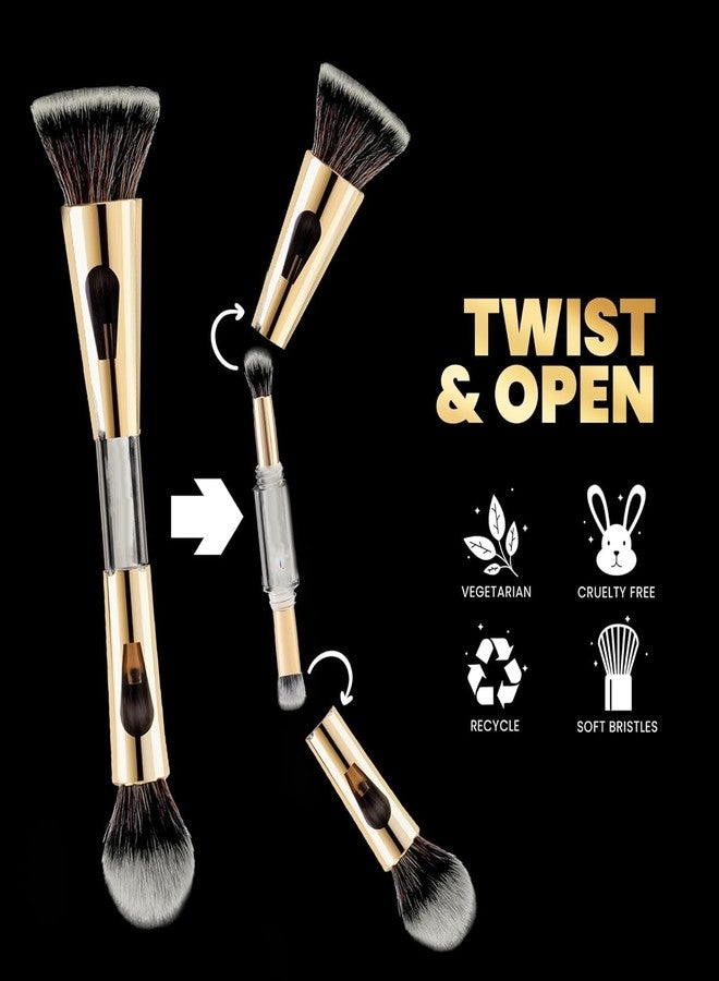 Lobe Miracle 4-in-1 Double Ended Makeup Brush Set, Detachable Travel Foundation Brush Eyeshadow Powder Brush, Cosmetic Brush Perfect Blending for Liquid Foundation, Concealer, Powder, Eyeshadow - Image 3