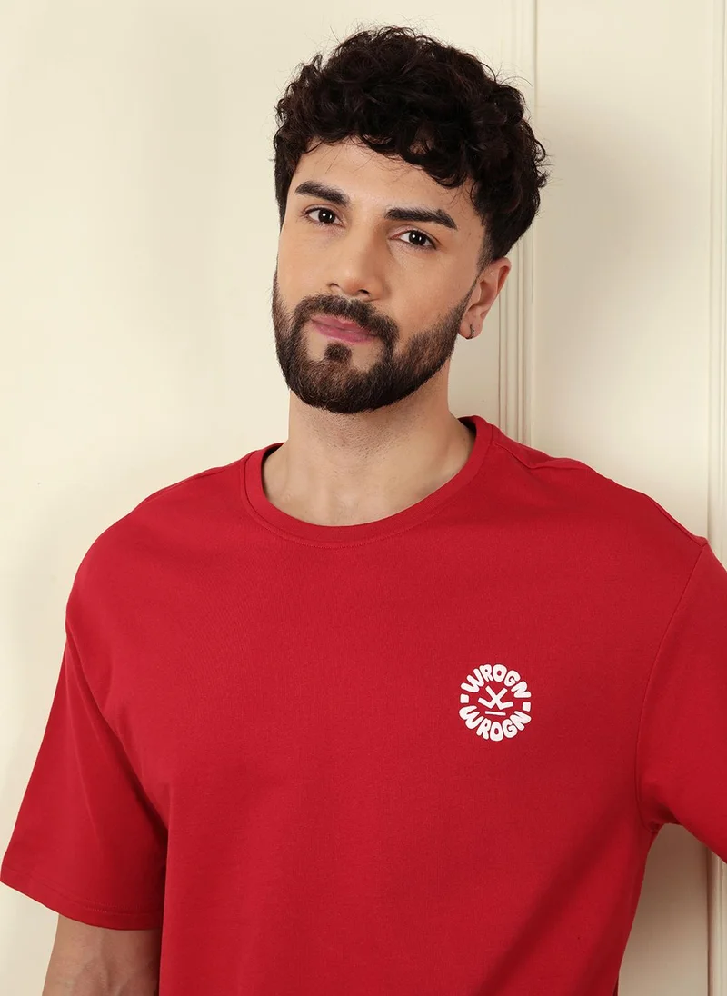روجن Puff Print Oversized T-Shirt | Red