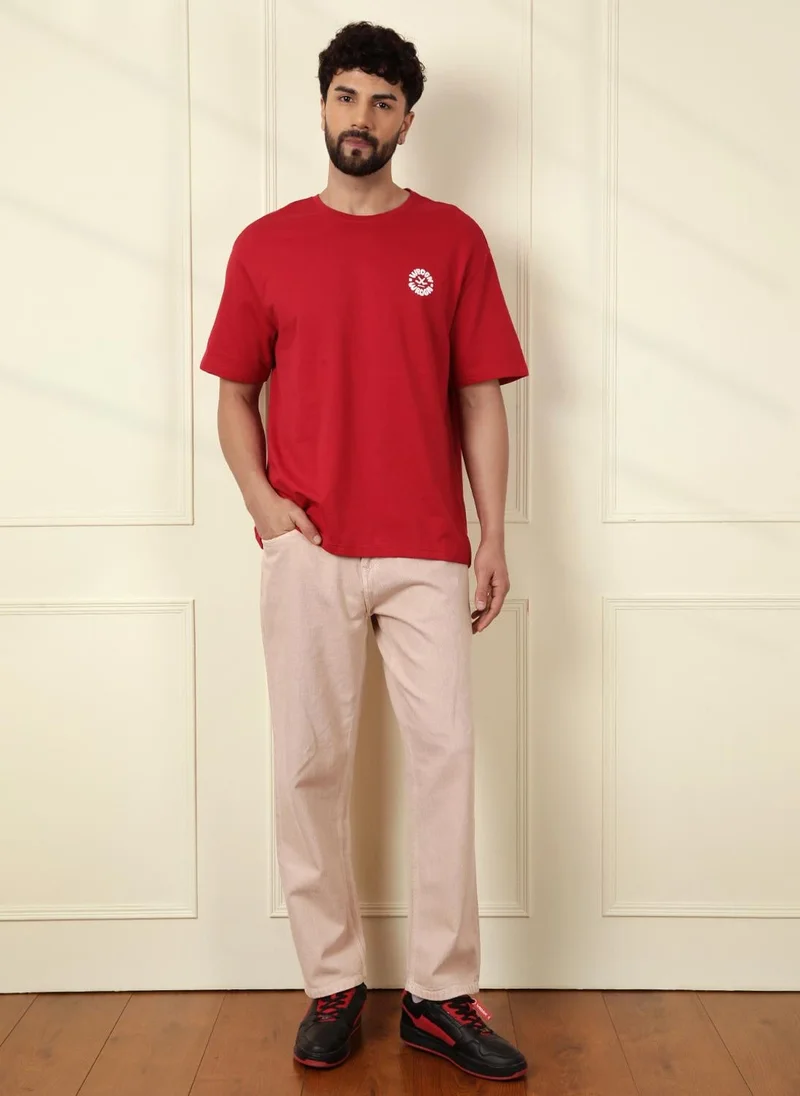 روجن Puff Print Oversized T-Shirt | Red