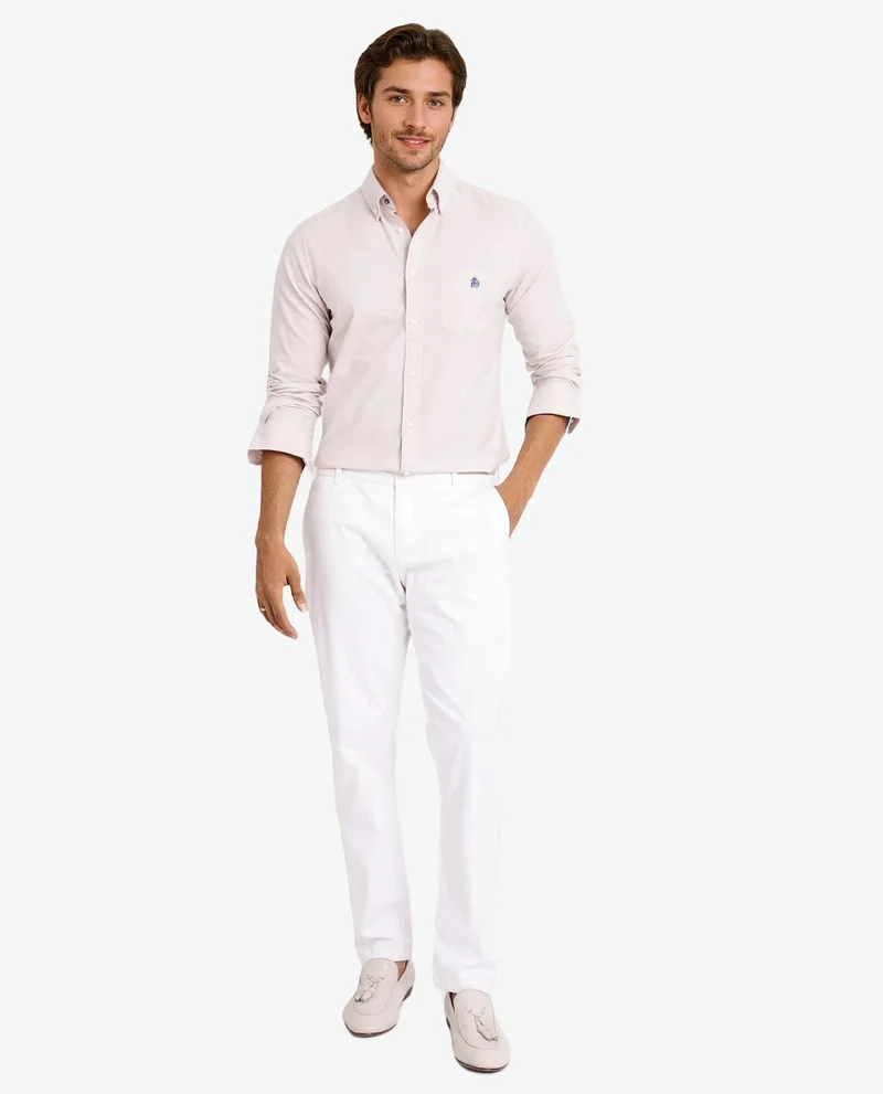 Rare Rabbit Rare Rabbit Men Oxob Beige Full Sleeve Collared Neck Button Closure Regular Fit Plain Shirt