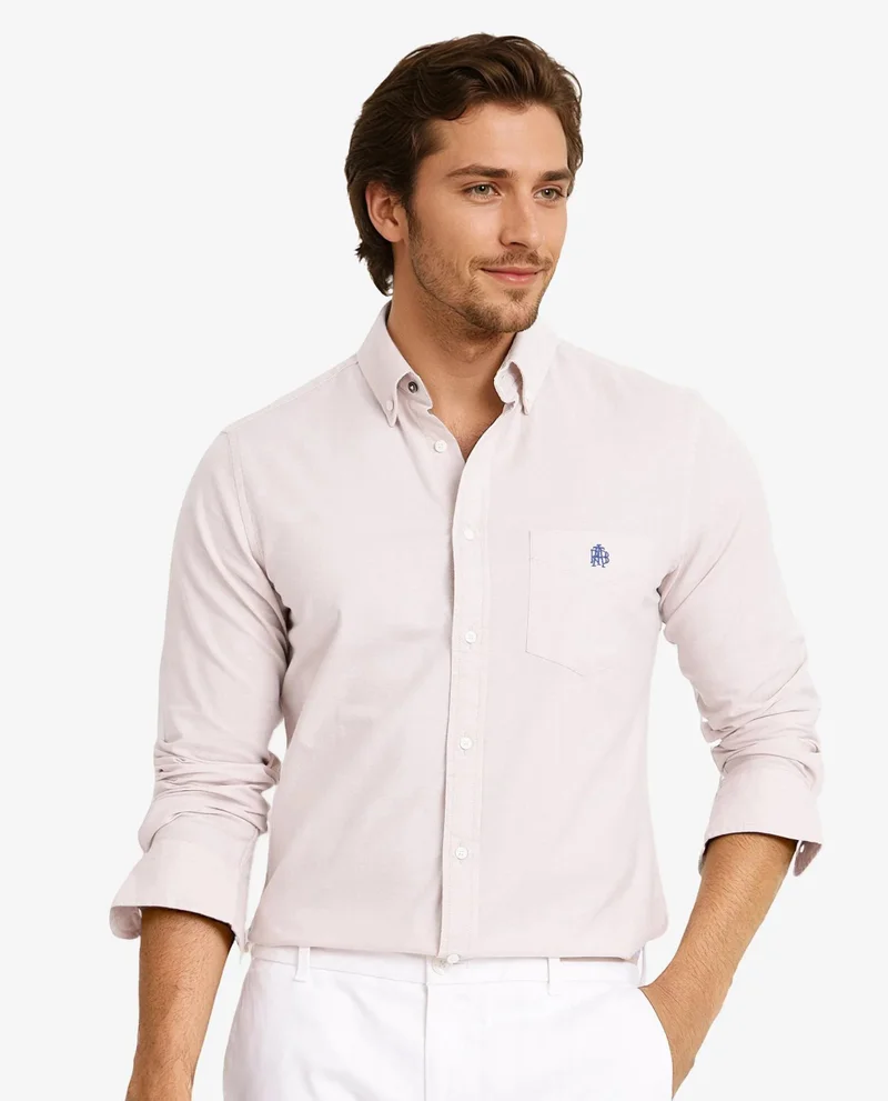 Rare Rabbit Rare Rabbit Men Oxob Beige Full Sleeve Collared Neck Button Closure Regular Fit Plain Shirt